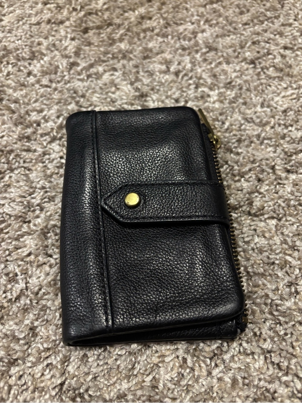 Fossil Black Leather Zip Wallet with Snap Tab
